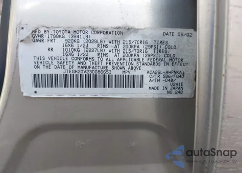 2003 Toyota Rav4 z USA, uszkodzony, nr VIN JTEGH20V230086653